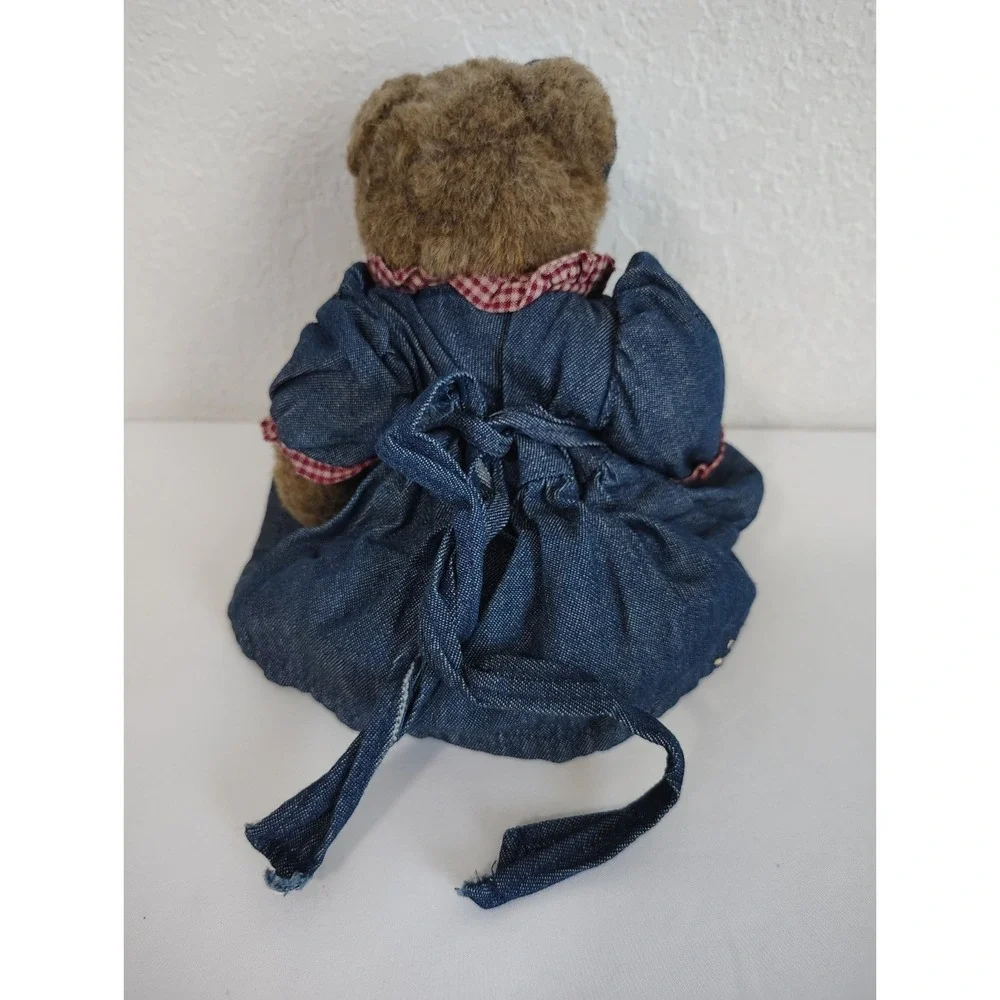 Vintage Boyds Emmy Lou Plush Teddy Bear Brown W/ Denim Dress Red Plaid - 1996